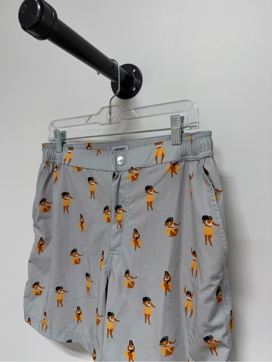 Mosmann Other - Men's Light Gray Hybrid Swim Shorts with Yellow Hula Girl Print